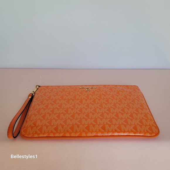 MICHAEL KORS Signature Logo Jet Set Large Top Zip Pouch/Wristlet- Apricot ⭐ - Picture 10 of 16